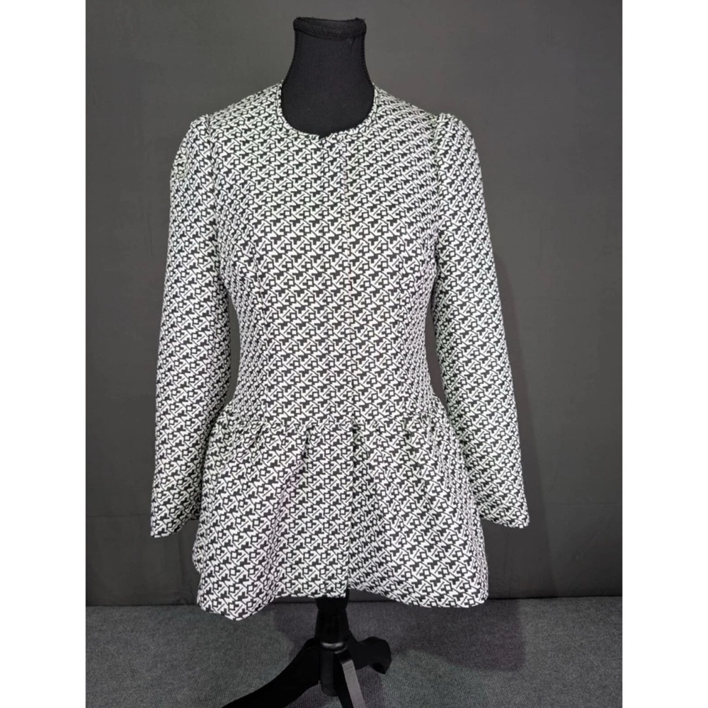 Anthro Harlyn Blazer Women’s XS Geometric Peplum Preppy Corpcore Black White